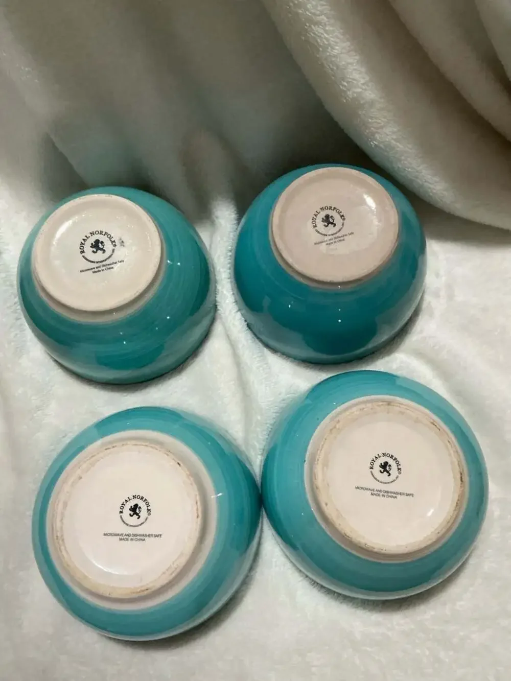 Royal Norfolk Turquoise Blue Swirl Bowls Set 5.5 Inch Stoneware